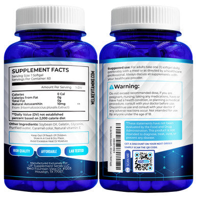 We Like Vitamins Astaxanthin 10Mg Softgel - Highly Potent Astaxanthin Supplements From Haematococcus Pluvialis - Improves Eye Joint Skin Health & Energy Levels - 60 Count 2 Month Supply