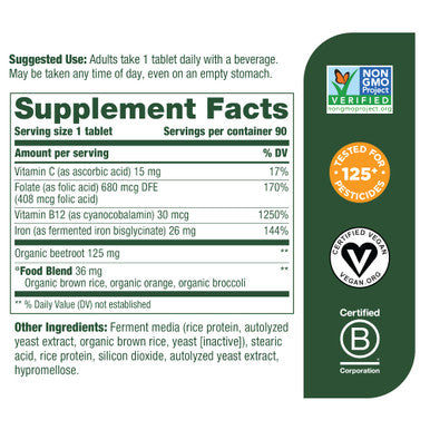 MegaFood Blood Builder - Iron Supplement Clinically Shown To Increase Iron Levels Without - Iron Supplement For Women With Vitamin C Vitamin B12 And Folic Acid - Vegan - 90 Tabs