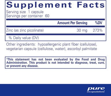 Pure Encapsulations Zinc 30 Mg - Supplement For Immune System Support, Growth And Development, And Wound Healing - With Zinc Picolinate 30 Mg - 60 Capsules