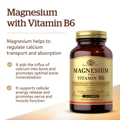 Solgar Magnesium With Vitamin B6 250 Tablets - Promote Healthy Bone Mineralization Support Nerve & Muscle Function Energy Metabolism - Non-Gmo Vegan Gluten Free Dairy Free Kosher - 83 Servings