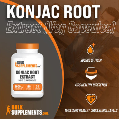 BulkSupplements Konjac Root Extract Capsules - Glucomannan Capsules, Soluble Fiber Supplement - Vegetarian, - 2000mg - 1-Month Supply (120 Veg Capsules)