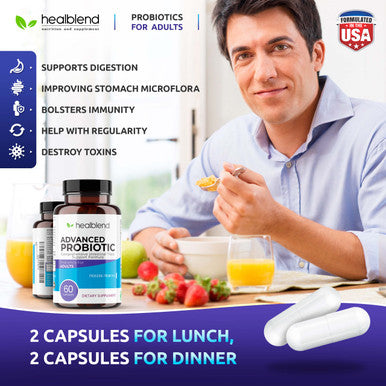 Advanced Probiotic Caps Dietary Supplement Capsules, Supports Intestinal Health Digestion, Immune System Support, Non-GMO, Gluten-Free, 60 Veg Caps