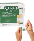Curad Quick Strip Plastic Sterile Adhesive Bandages with Fast Application 1" x 3" Box of 100