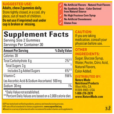 Nature Made Extra Strength Vitamin C Gummies 500Mg 60 Count For Immune Support Antioxidant Support Collagen Support For Skin Health Tangerine