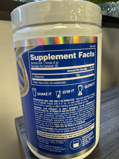 Evogen Glutamine - Premium Recovery Amino Acid | Supports Muscle Recovery | L-Glutamine | Unflavored | 60 Servings