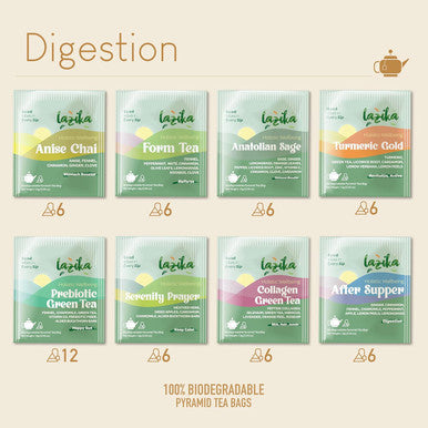 Lazi ka Lazika Herbal Tea Variety Pack Digestion Tea Assortment Tea Sampler Set Assorted Tea Variety Pack with Pyramid Tea Bags Herbal Teas Tea Set 54 Counts