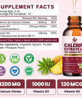(2 Pack) Calcium Citrate with Vitamin D3 Liquid Drops for Women Bones Teeth Immune Support 1200mg Calcium Citrate Liquid Drops with Vitamin D3 K2 Vegan SugarFree 1 Fl Oz