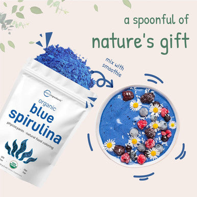 Micro Ingredients Organic Blue Spirulina Powder (Phycocyanin Extract) 60 Servings - No Fishy Smell 100% Vegan Protein from Blue-Green Algae Natural Luminous Food Coloring for Smoothies Baking Drinks & Cooking