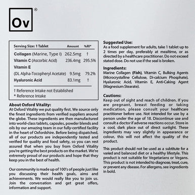 Collagen, Vitamins C and E, and Hyaluronic Tablets | Non-GMO | Antioxidant, Immune System, Metabolism | Oxford Vitality (120)