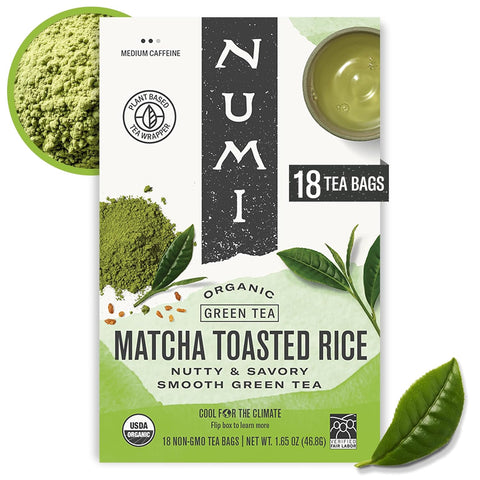 Numi Organic Matcha Toasted Rice Tea, 100 Green Tea Bags, Medium Caffeine