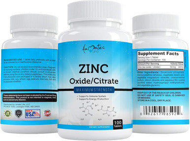 Zinc Supplement 50 Mg - Oxide/Citrate For Immune Support And Metabolism Support - Vegan Zinc 50Mg Supports Heart And Eye Health - 100 Tables For Men And Women By Amate Life