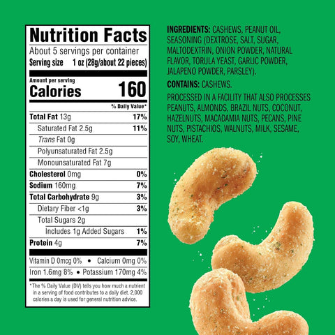 Emerald Nuts, Jalapeno Cashews, 5 Oz Resealable Bag