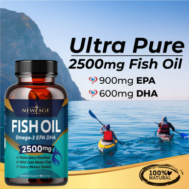 Omega 3 Fish Oil 2500mg Supplement by New Age - 2 Pack ÃƒÂ¢Ã¢â€šÂ¬Ã¢â‚¬Å“ Immune & Heart Support ÃƒÂ¢Ã¢â€šÂ¬Ã¢â‚¬Å“ Promotes Joint, Eye, Brain & Skin Health - Non GMO 180 Softgels - EPA, DHA Fatty Acids Gluten Free