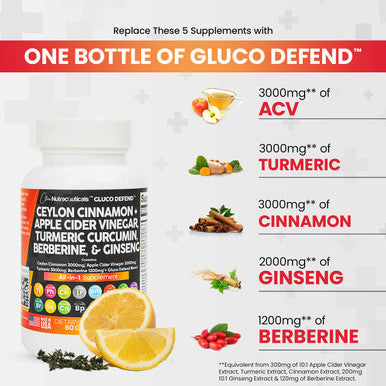 Ceylon Cinnamon 3000mg Turmeric 3000mg Apple Cider Vinegar 3000mg Ginseng 2000mg Berberine 1200mg Plus Bitter Melon Gymnema Milk Thistle Fenugreek Aloe Vera - 60 Caps