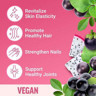 Force Factor Collagen Boosting Superfoods, Vegan Collagen Booster For Women, With Biotin, Hyaluronic Acid, And Vitamin C, For Hair, Skin, Nails, & Joint Support, Tropical Fruit, 60 Soft Chews