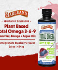 Barlean's Liquid Flaxseed Borage and Algae Oils Omega 3 Supplement Pomegranate Blueberry Flavor Vegan Epa and Dha From Algal Oil Flax Oil And Borage Seed Oil With 3 980 Mg Of Omega-3-6-9 16 Oz