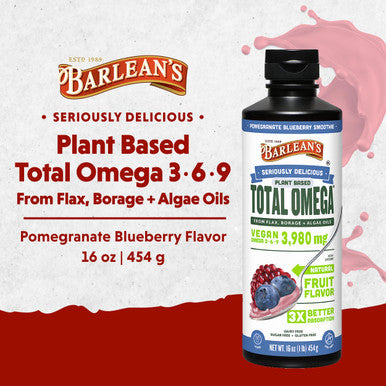 Barlean's Liquid Flaxseed Borage and Algae Oils Omega 3 Supplement Pomegranate Blueberry Flavor Vegan Epa and Dha From Algal Oil Flax Oil And Borage Seed Oil With 3 980 Mg Of Omega-3-6-9 16 Oz