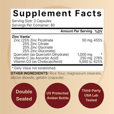 Naturebell Zinc Quercetin With Vitamin C & D3, 240 Capsules Quercetin 1,000Mg, 4 In 1 Zinc 50Mg, Vitamin C 250Mg, Vitamin D3 5,000 Iu ÃƒÂ¢Ã¢â€šÂ¬Ã¢â‚¬Å“ Zincvanta Advanced Immune Defense & Lung Support