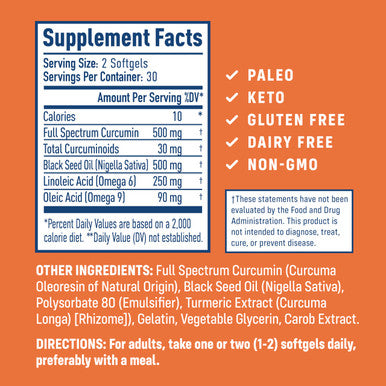 NativePath Turmeric Curcumin with Black Seed Oil - Advanced Antioxidant & Joint Support Supplement - Premium Turmeric Softgels with Enhanced High Absorption Non-GMO & Gluten-Free 60 Softgels