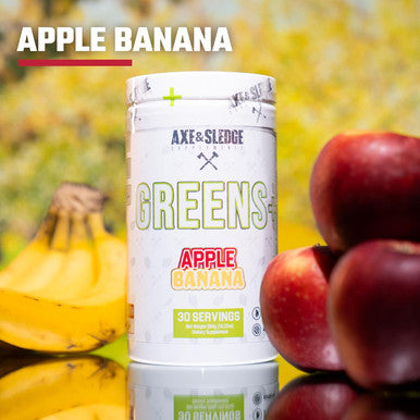 Axe & Sledge Greens+ Superfood Powder With Antioxidants Probiotics Digestive Enzymes Ksm-66 Ashwagandha And Coconut Water Powder Naturally Flavored & Sweetened 30 Servings (Apple Banana V2)