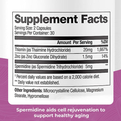 Dr. Emil Nutrition Spermidine 5Mg - Spermidine Supplements For Men & Women - Aging Supplement With Pure Spermidine 3Hcl & Thiamin 20Mg - 60 Capsules, 30 Day Supply
