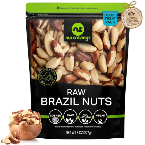 NUT CRAVINGS - Brazil Nuts Roasted & Salted - No Shell, Whole (16oz - 1 LB) Packed Fresh in Resealable Bag - Healthy Protein Food Snack, Food Assortments