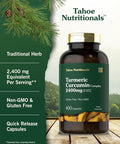 Carlyle Tahoe Nutritionals Turmeric Curcumin Supplement 2400mg | 400 Powder Capsules | Non-GMO Gluten Complex