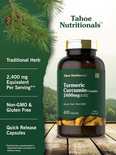 Carlyle Tahoe Nutritionals Turmeric Curcumin Supplement 2400mg | 400 Powder Capsules | Non-GMO Gluten Complex