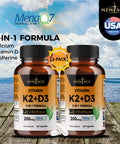 (2-Pack) Vitamin K2 (MK7) with Vitamin D3 Supplement with BioPerine - K2D3 Comlex 3-in-1 Formula Support for Your Heart, Bones & Joints | Vegan, GMO & Gluten Free -120 Veggie Capsules