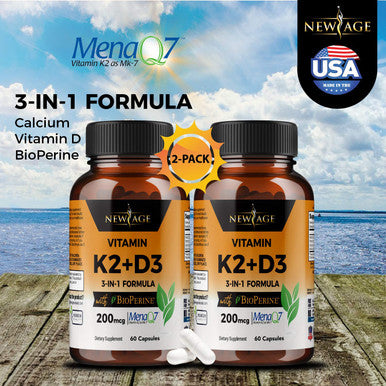 (2-Pack) Vitamin K2 (MK7) with Vitamin D3 Supplement with BioPerine - K2D3 Comlex 3-in-1 Formula Support for Your Heart, Bones & Joints | Vegan, GMO & Gluten Free -120 Veggie Capsules