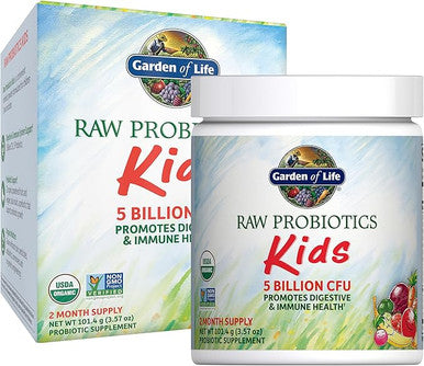 Garden of Life RAW Probiotics Kids 5 Billion CFU Promotes Digestive and Immune Health Mild Banana Taste 3.57 oz Powder