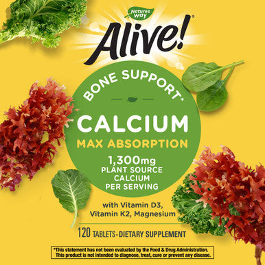 Natures Way Alive! Calcium Bone Support*, Max Absorption, Plant Source Calcium, 120 Tablets