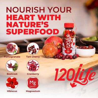 120/Life Blood Pressure Support Beet Root Juice Pomegranate Extract Cranberry Juice Tart Cherry Hibiscus and Magnesium 8 Fl Oz Pack of 14