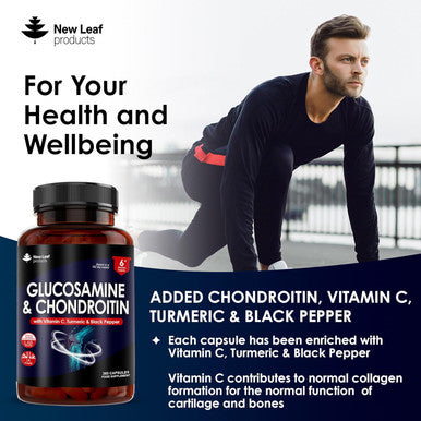 Glucosamine And Chondroitin High Strength - Enriched With Turmeric And Vitamin C - Glucosamine Sulphate Chondroitin Sulphate, Food Supplement - Contributes To The Normal Function Of Bones 365 Capsules
