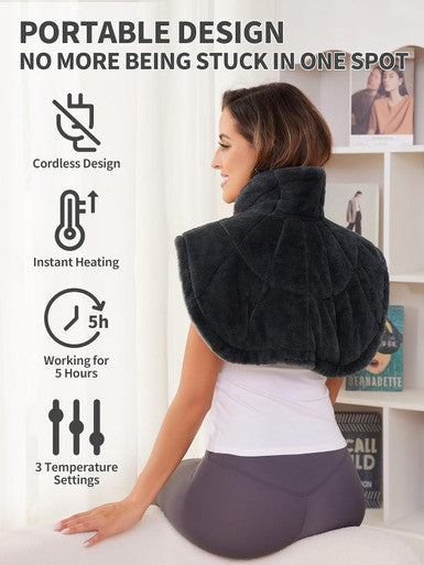 Heating Pad For Neck And Shoulders, Cordless Weighted Heated Neck Shoulder Wrap With Battery, Portable Electric Neck And Shoulder Heat Pad With 3 Heat Settings, 16'' X 20'', 2.6Lbs