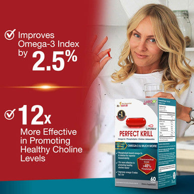 LABO Nutrition Perfect Krill 1000 mg Pure Ultra Strength Antarctic Krill Oil with Omega3s EPA DHA Phospholipids Choline Astaxanthin Heart Joint Brain Support Supplement 60 softgels