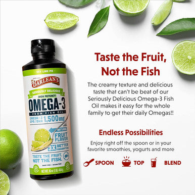 Barlean's Omega Swirl Ultra High Potency Omega-3 Fish Oil Supplement Key Lime 16 Fl Oz