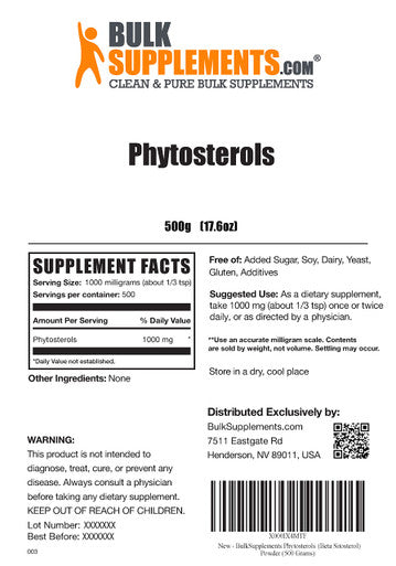 BulkSupplements Phytosterols Powder - Phytosterol Supplement, Plant Sterols Powder - - 1000mg , 500 Servings (500 Grams - 1.1 lbs)