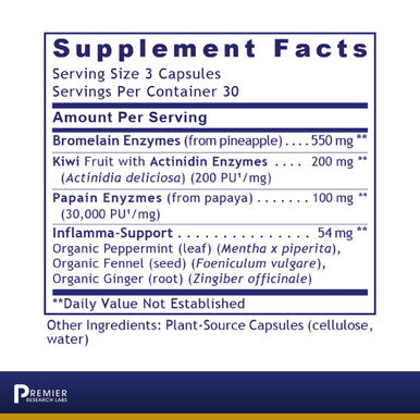 Premier Research Labs Inflammacidin - Supports Digestive & Gastrointestinal Health - Features Bromelain, Papain & Actinidin Enzym