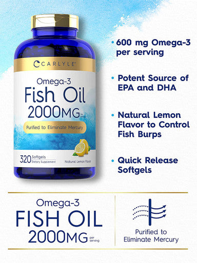 Carlyle Fish Oil Softgels 2000mg | 320 Count | 600mg Total Omega 3 | Non-GMO & Gluten Free Supplement