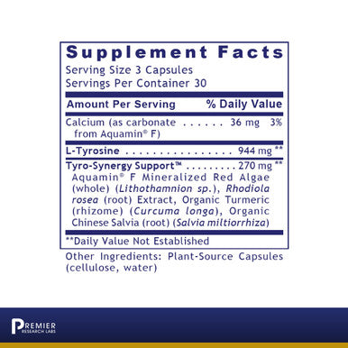 Premier Research Labs Tyrosine Matrix - Contains Aquamin, Rhodiola Rosea, Organic Turmeric & Chinese Salvia - Neurotransmitter
