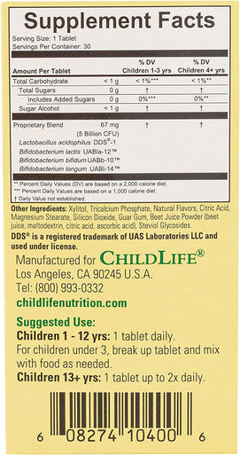 ChildLife Essentials LiveBiotics Immune & Digestive Support - Kids Probiotic, Contains Live Probiotics, Good for Digestion & Immune Support, Allergen-, Non-GMO - Natural Berry Flavor, 30 Tablets