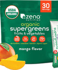 Zena Nutrition Organic Super Greens Powder 70+ Superfoods 0 Sugar 3g Fiber Spirulina Chlorella Mushrooms Prebiotics/Probiotics Digestive Enzymes Gut Health Green Apple 30 Drink Mix Packets