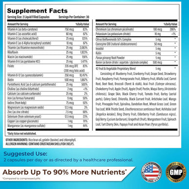 Grab The Gold Liquid Multivitamin Capsules - Fast Absorption, Energy Boost - 42 Fruits & Veggies, Good Source Of Iron, Antioxidants