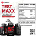 Test Maxx Booster for Men - Supplements for Men 180 Capsules - 7 Powerful Active Ingredients & Vitamins Including Zinc, Maca Root Extract, Fenugreek, Ginseng - Made in The UK