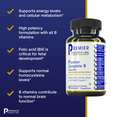 Premier Research Labs Complete B Premier - Vitamin B Complex - 9 Active B Vitamins - Liver, Energy & Brain Support - B Vitamin