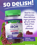 Iron Gummies | 60 Count | Vegan, Non-GMO & Gluten Supplement | with B Vitamins & Zinc | Grape Flavor | by Natures Truth