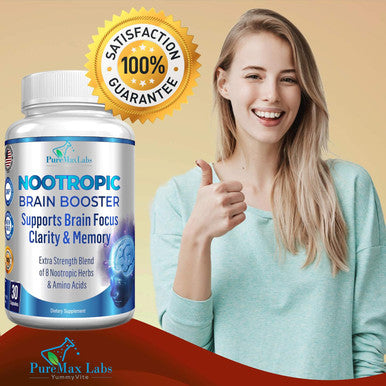 YUMMYVITE Nootropic Brain Booster - Memory & Brain Support Supplement With Ginkgo Biloba, Bacopa Monnieri - 30 Capsules