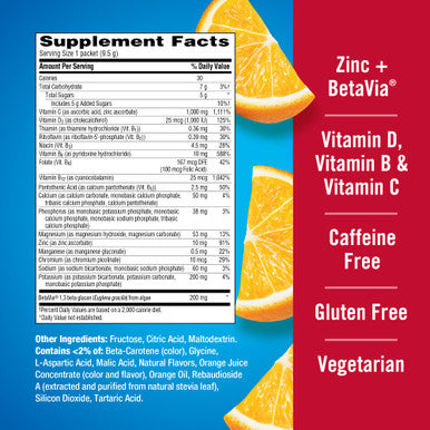Emergen-C Immune+ Triple Action Immune Support Powder BetaVia (R) 1000mg Vitamin C B Vitamins Vitamin D and Antioxidants, Super Orange ÃƒÂ¢Ã¢â€šÂ¬Ã¢â‚¬Å“ 50 Count