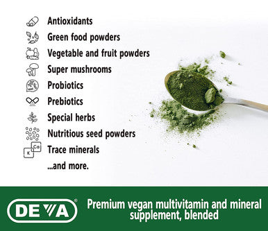 Deva Tuba Prime Vegan Multivitamin Iron- - High-Potency Vitamin & Mineral Dietary Supplement - Antioxidants, Fruit & Vegetable Blend, Super Mushrooms, Probiotics, Prebiotics, Seeds, Herbs 90 Tabs